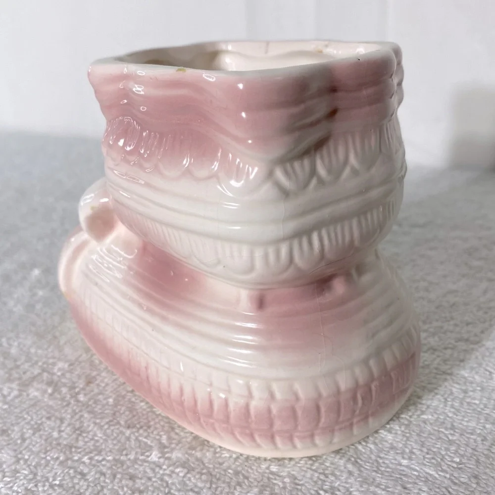 5/$35 Vintage Ceramic Pink Baby Nursery Baby Boot Planter Vase - Picture 4 of 12